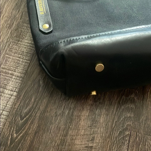 Black Canvas Leather Satchel with Adjustable Strap and Top Handle - Picture 9 of 9